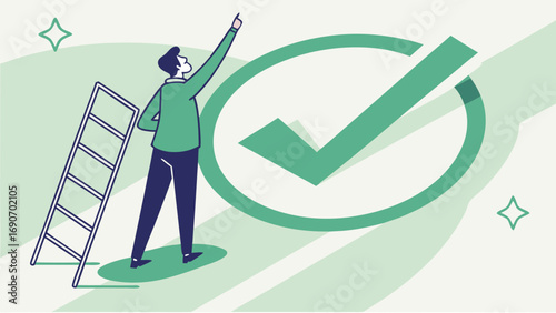 Achieving Goals Businessperson Reaching Checkmark Illustration.