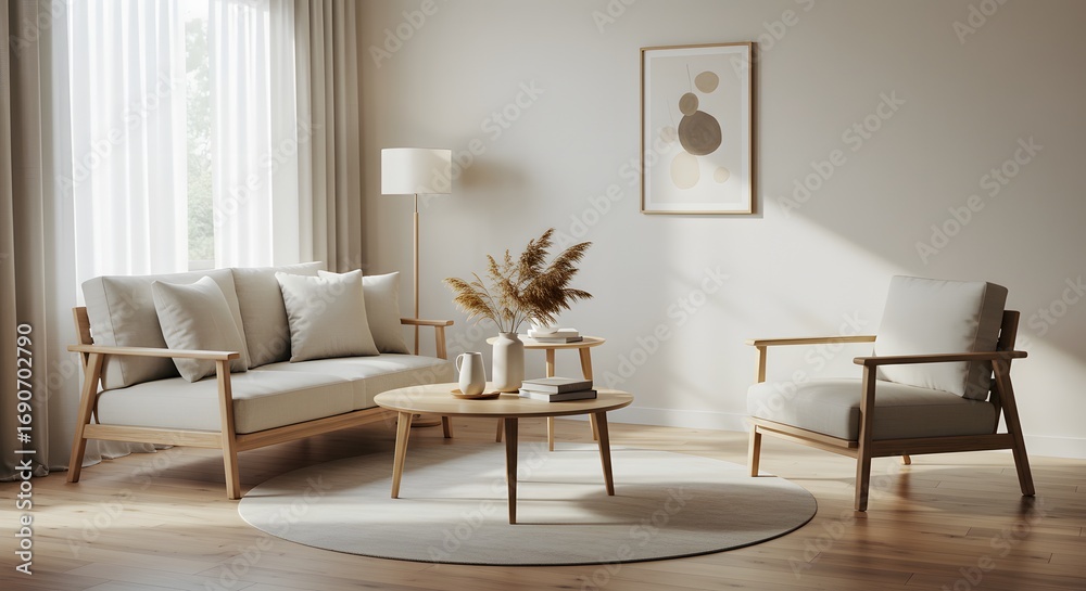 Fototapeta premium Modern Scandinavian Living Room with Natural Light and Minimalist Decor png clear alpha channel cutout isolated on transparent background