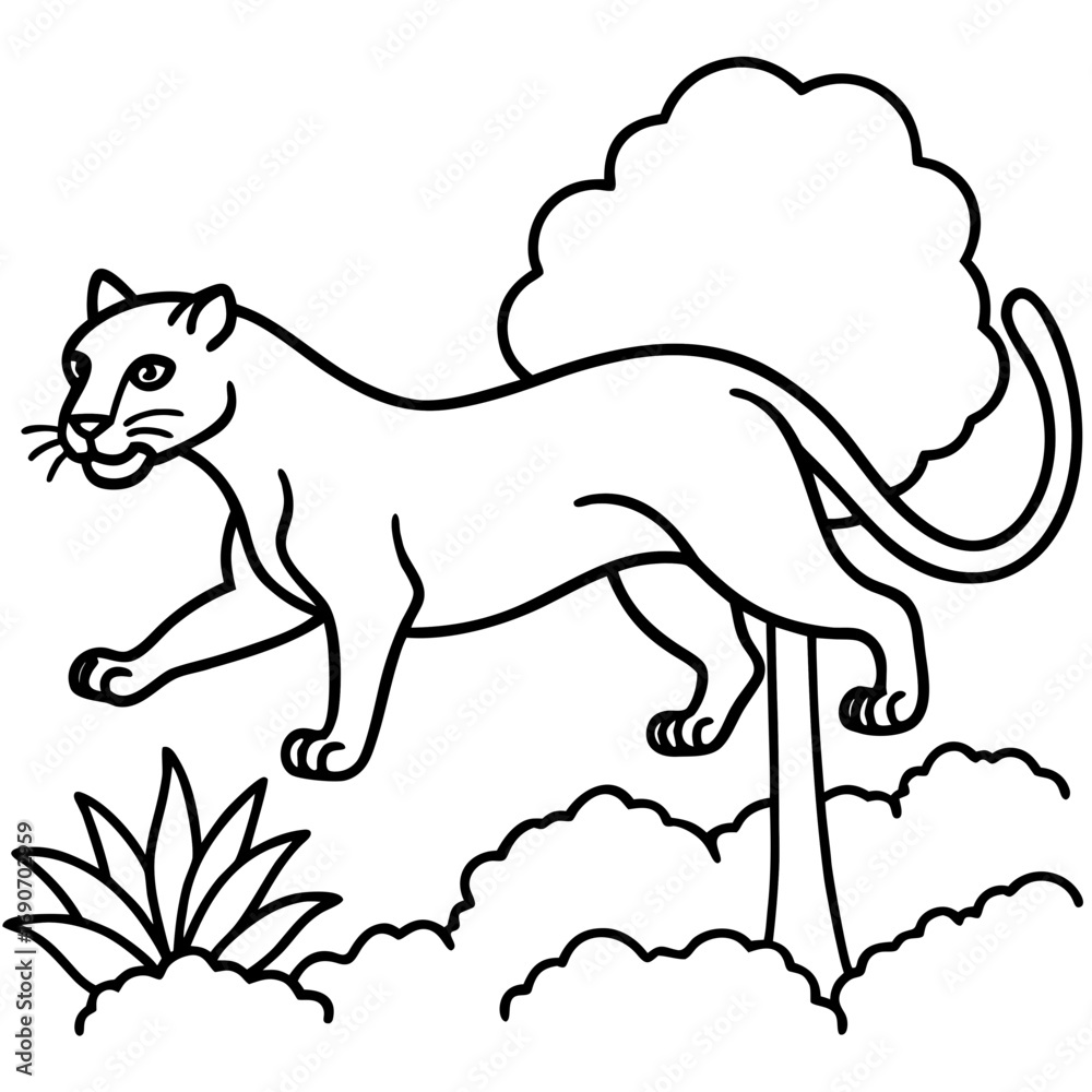 Fototapeta premium A panther jump in forest a simple line art vector