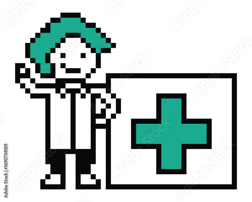 Cute pixel cartoon 8bit man doctor or scientist game care for decoration pharmacist male doctor uniform in hospital 8 bit character male pixel art game png vector.