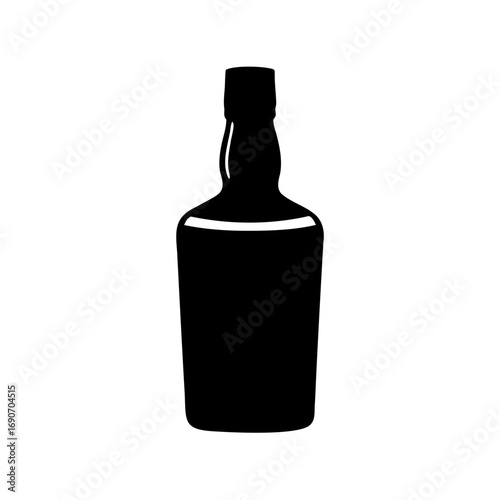 Silhouette of a whiskey bottle against a white background in high resolution