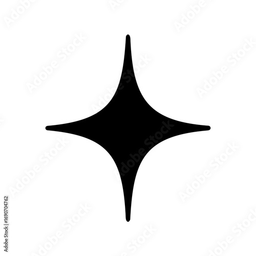 Simple four pointed star silhouette with rounded tips, vector illustration