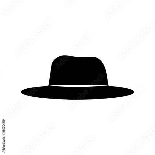 Silhouette of a Classic Fedora Hat Isolated on a White Background