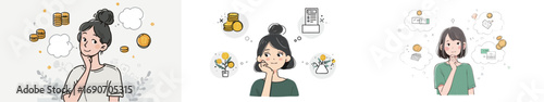 A woman is deep in thought as she considers various ideas related to finances, gardening, and creative projects. She appears relaxed and engaged in her reflections.