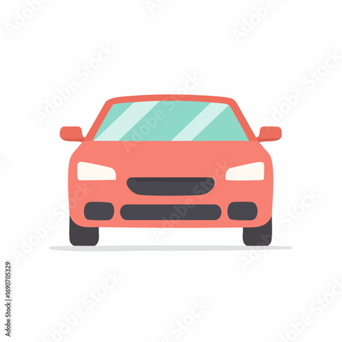 A front view of a red car with a clean, minimalist vector illustration style, perfect for automotive and design concepts