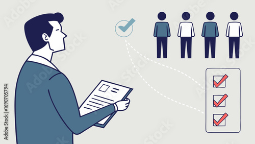 Reviewing applications candidate selection checklist recruitment process HR human resources business management job search employment hiring interview team group people personnel employee professiona.