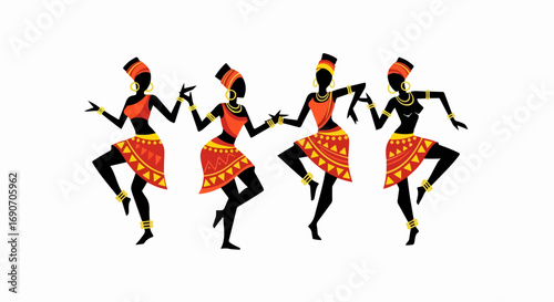 African women dancing in traditional attire, celebrating culture and heritage.