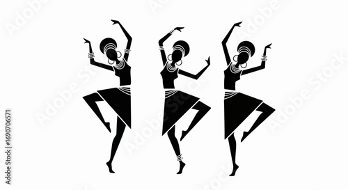 African Women Dancing Silhouette Illustration.