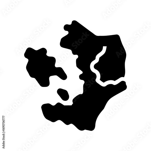 Abstract black ink blot island shape with a river, floating design element