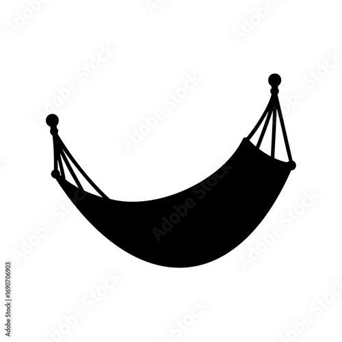 Simple black hammock silhouette against white backdrop invites relaxation and calm
