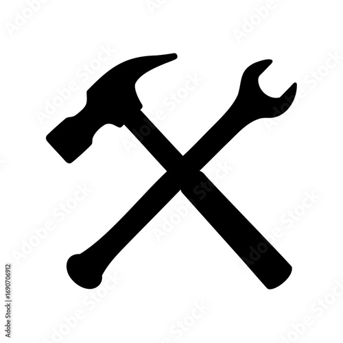 Crossed Hammer and Wrench Silhouette Representing Repair, Construction, or Home Improvement