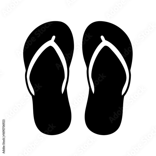 Pair of black flip flops on a white background perfect for summer