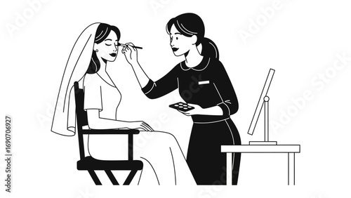 Bride receiving professional makeup application from a skilled artist before her wedding day ceremony