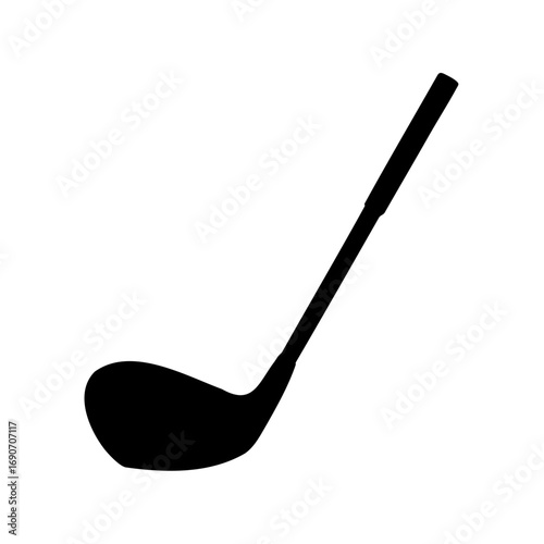 A black silhouette image showcasing a golf club against a white backdrop