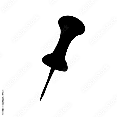 Black Silhouette of a Pushpin, Illustrating Office Supplies for Notice Boards