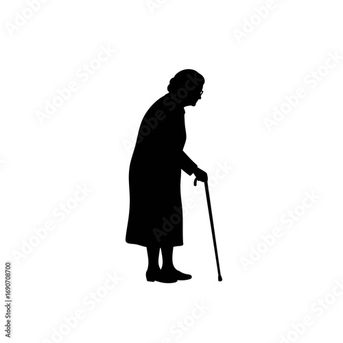 Silhouette of an elderly woman with a cane