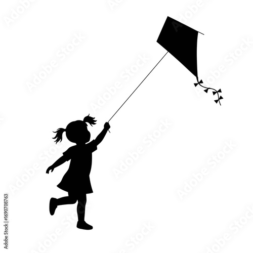 Little Girl Flying a Kite Silhouette