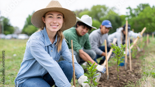Young volunteers engage in a tree planting activity in a local park to celebrate international youth day.