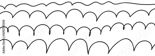 Abstract hand drawn wavy lines and bouncing curves creating a rhythmic pattern of organic shapes on a white background