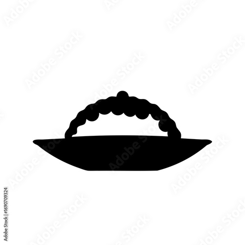 Stylized Black and White Illustration of a Decorative Bowl with Arched Elements