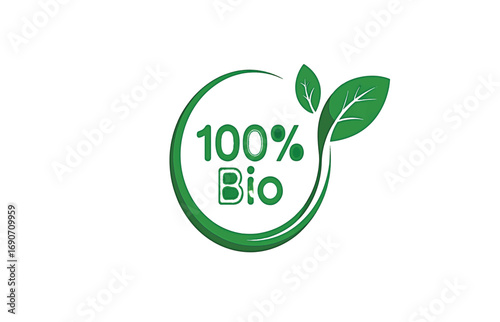 Eco-Friendly 100% Bio Product Certification Label with Natural Green Leaves Symbolizing Organic Quality and Sustainability