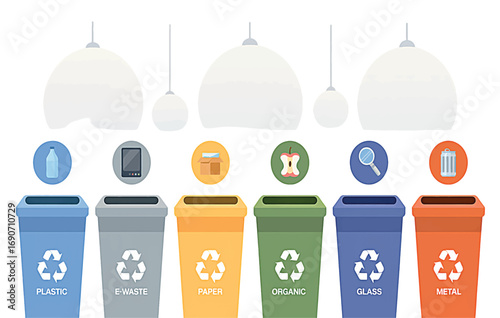 Ecology concept of waste management with separate collection bins for recycling