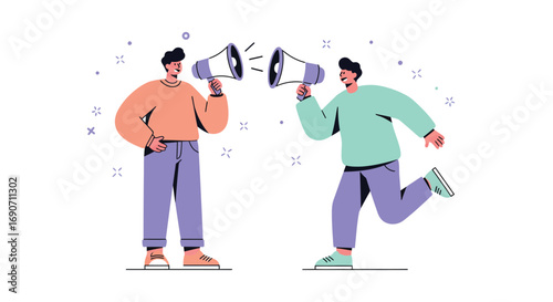 Two people arguing with megaphones.