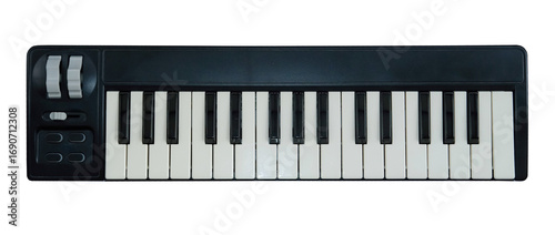 Piano keys midi keyboard isolated on transparency background. Music instrument for entertainment.