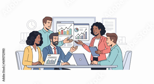 Business Team Analyzing Data in Meeting.