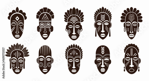 African tribal masks collection, cultural heritage, traditional art.