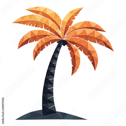Low-poly Tropical Palm Tree;  Warm Orange and Gray Tones; Summer Vacation Design Element.