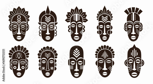 Collection of African tribal masks with intricate designs.