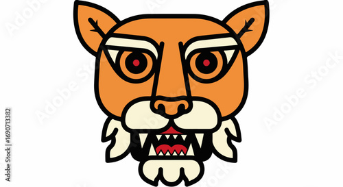 Stylized Fierce Tiger Face Illustration with Sharp Teeth.