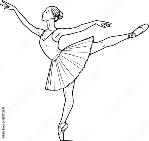 Minimalist ballet dancer silhouette with abstract motion curves. Vector illustration for dance, choreography, performance, posters, and modern creative projects