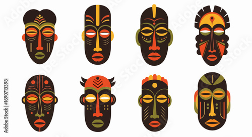 Colorful Tribal Masks Collection.