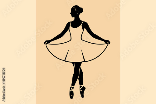 Minimalist ballet dancer silhouette with abstract motion curves. Vector illustration for dance, choreography, performance, posters, and modern creative projects