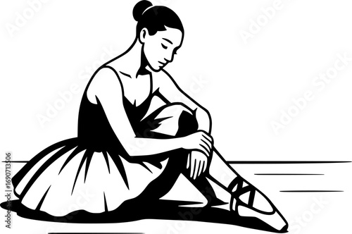 Minimalist ballet dancer silhouette with abstract motion curves. Vector illustration for dance, choreography, performance, posters, and modern creative projects