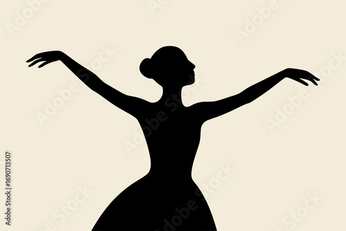 Minimalist ballet dancer silhouette with abstract motion curves. Vector illustration for dance, choreography, performance, posters, and modern creative projects
