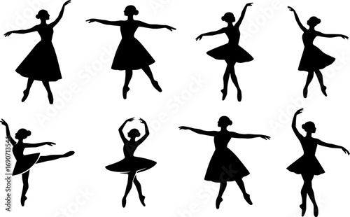 Minimalist ballet dancer silhouette with abstract motion curves. Vector illustration for dance, choreography, performance, posters, and modern creative projects