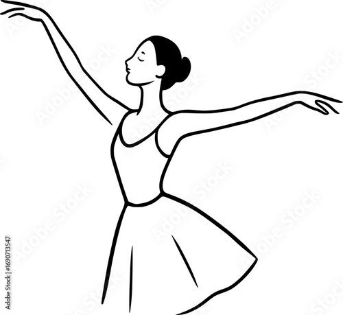 Minimalist illustration of a ballerina with graceful extended arms. Vector artwork for dance, performance, choreography, poster design, and modern creative projects