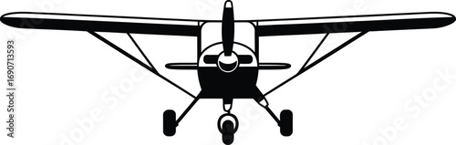 Monochrome Single Engine Airplane Silhouette Front View on Transparent Backdrop
