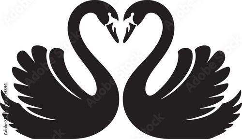 Elegant Swan Pair Silhouette Forming Heart Shape on Transparent Background Design