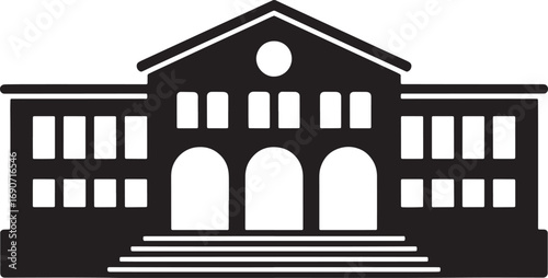 Architectural Silhouette of a Grand Building Facade with Classical Design Elements and Steps