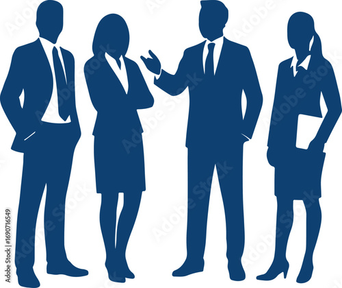 Silhouettes of business people standing in front of a white background
