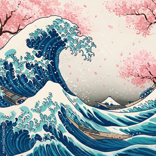 Fototapeta Naklejka Na Ścianę i Meble -  Sakura's Tidal Embrace