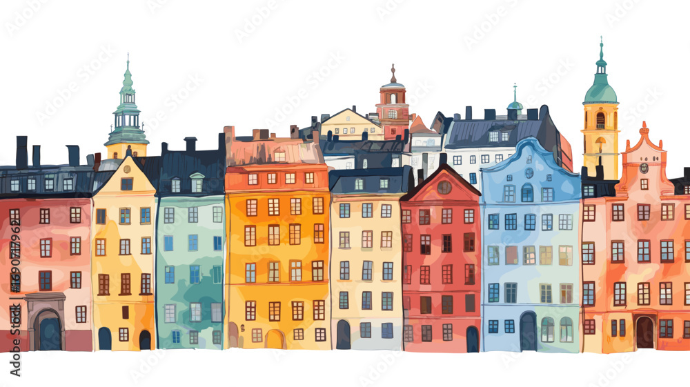 Obraz premium Gamla Stan. Gamla Stan watercolor vector illustration