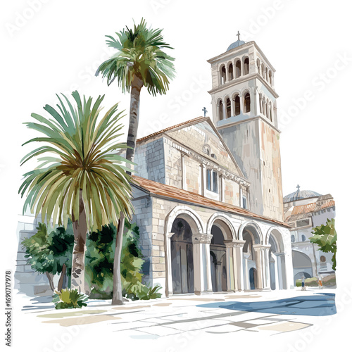 Diocletian's Palace. Diocletian's Palace watercolor vector illustration