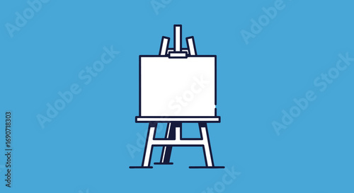 Simple line art illustration of an artist easel with a blank canvas.
