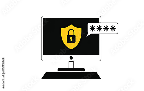 Computer Security with Shield and Password Protection Illustration