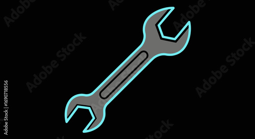 Illustration of a wrench tool highlighting the tools shape and design elements.